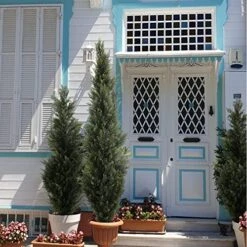 LUWENER Two 4FT Artificial Cedar Topiary Trees,Fake Topiary Outdoor Plants In Pot, UV Rated Plant For The Front Door,Christmas Decor,Garden Decor -Green Leaf Store 51Trn9fBx2L