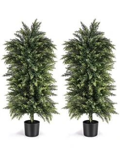 YEMMEN 2 Pack 3.5ft Artificial Cedar Topiary Trees, Outdoor Artificial Plants For Front Porch Décor, Artificial Shrubs Fake Plants Uv Rated Potted Plants For Outdoor, Indoor, Front Door, Office.