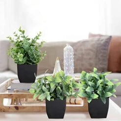 LELEE 8pcs Artificial Potted Plants Mini Fake Potted Plants, Small Eucalyptus Potted Faux Decorative Grass Plant With Black Pot For Home Decor, Indoor, Office, Desk, Table, Shelf Decoration -Green Leaf Store 51URT4XSTyL