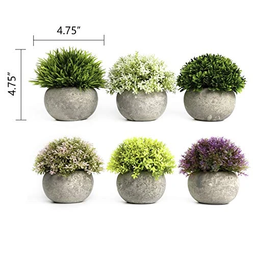 Tuokor 4.75" Mini Artificial Plastic Plants Green Grass Colorful Shrubs Faux Flowers With Gray Pots For Home Decor, Office Decor - Set Of 6 2 Tuokor 4.75" Mini Artificial Plastic Plants Green Grass Colorful Shrubs Faux Flowers With Gray Pots For Home Decor, Office Decor - Set Of 6 - Image 2