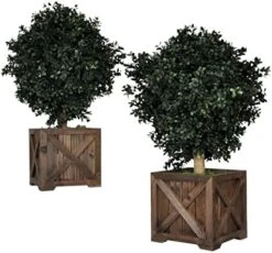 Tin Roof Interiors 24" Tall Artificial Boxwood Shrubs (2), Includes Galvanized Metal Pot, Outdoor Ready, Natural Looking Fake Potted Shrubs -Green Leaf Store 51VDOyIlRnL. AC