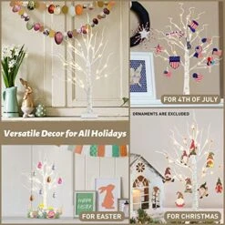 PEIDUO Artificial Tree For Table Decor, Battery Powered Tree Lights With Timer, Lighted Birch Tree With LED Lights For Home, Bedroom, Office, Living Room, Wedding Decor (2FT 24LT Warm White)
