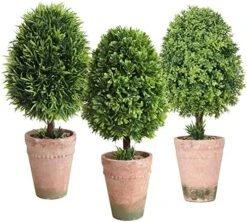 （3 Pack） Faux Small Topiary Tree In Stone Basin 13inchs Height Artificial Boxwood Tree Grass Potted Faux Plant For Home Office Table Desk Shelves Decor -Green Leaf Store 51XclB84qyL. AC