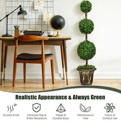Goplus 4 Ft Artificial Boxwood Topiary Tree, Fake Greenery Plants Ball Tree, Leaves & Cement-Filled Plastic Flower Pot Decorative Trees For Home Office Indoor Outdoor -Green Leaf Store 51Y1kBMB3AL