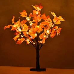 Lvydec Lighted Artificial Fall Maple Tree Clearance, 23-Inch Battry Operated Tabletop Autumn Tree For Home Festival Decoration, Warm White Light
