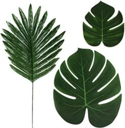 86Pcs 8Kinds Artificial Tropical Palm Leaves Jungle Safari Leaves Faux Plant Golden Leaves Decorations For Hawaiian Beach Birthday Luau Party Table Decorations -Green Leaf Store 51YDdi91IRL. AC