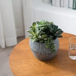 FAVRD Artificial Succulents In Cement Pot Environmentally Conscious Partly Recycled Fake Plants Artificial Plants Indoor Home Office Decor Desk Faux Plants, 8.5 X 8.5 X 8.75 Inches, Green, (10181-A) -Green Leaf Store 51YLDtNYj4S