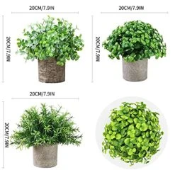 Vista Mini Potted Fake Plants Eucalyptus Artificial Plants Boxwood And Rosemary 3 Pack Neutral Color Pot In Home Office Desk Decoration -Green Leaf Store 51YcPauJGZS
