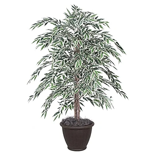 Vickerman 4' Artificial Variegated Smilax Bush, Brown Plastic Container. 1 Vickerman 4' Artificial Variegated Smilax Bush, Brown Plastic Container.