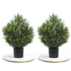 （Set Of 2） 24Inch/2 Foot Outdoor,Indoor Artificial Boxwood Plant Garden Torch Shaped Topiary Artificial Topiaries Bushes Potted Fake Plants Company Home Office Decor