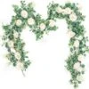 Der Rose 2 Pack 13Ft Artificial Eucalyptus Flower Garland With Fake Rose Flower Vine Seeded Eucalyptus Leaves Greenery Garland For Wedding Table Runner Backdrop Party Centerpiece Room Decor (White) -Green Leaf Store 51Z3jRZ72fL