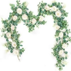 Der Rose 2 Pack 13Ft Artificial Eucalyptus Flower Garland With Fake Rose Flower Vine Seeded Eucalyptus Leaves Greenery Garland For Wedding Table Runner Backdrop Party Centerpiece Room Decor (White) -Green Leaf Store 51Z3jRZ72fL. AC