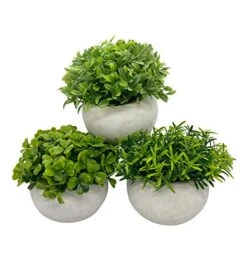 Artificial Mini Potted Plant Decor (Set Of 3) | Green Leaves Set | Fake Plants | Office Decor, Bathroom Decor, Farmhouse Decor, Kitchen Decor | Faux Topiary Decore | Home Decor Clearance