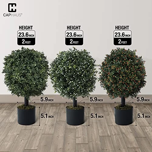 Fencer Wire Artificial Boxwood Topiary Ball Tree Set Of 2, Artificial UV Resistant Bushes, Faux Potted Tree, Plant In Pot W/Dried Moss, Fake Shrubs For Indoor, Front Porch, Outdoor, W/Orange Flower 3 Fencer Wire Artificial Boxwood Topiary Ball Tree Set Of 2, Artificial UV Resistant Bushes, Faux Potted Tree, Plant In Pot W/Dried Moss, Fake Shrubs For Indoor, Front Porch, Outdoor, W/Orange Flower - Image 3