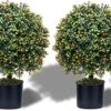 QAOUIEP Set Of 2 -Pre-Potted Artificial Potted Shrubs UV Resistant,24" Artificial Boxwood Topiary Ball Tree,for Indoor And Outdoor Home Garden -Green Leaf Store 51Zz5X1Yi5L