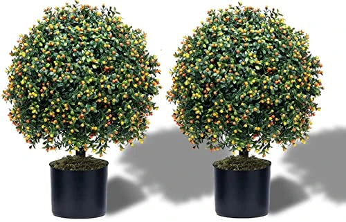 QAOUIEP Set Of 2 -Pre-Potted Artificial Potted Shrubs UV Resistant,24" Artificial Boxwood Topiary Ball Tree,for Indoor And Outdoor Home Garden 1 QAOUIEP Set Of 2 -Pre-Potted Artificial Potted Shrubs UV Resistant,24" Artificial Boxwood Topiary Ball Tree,for Indoor And Outdoor Home Garden