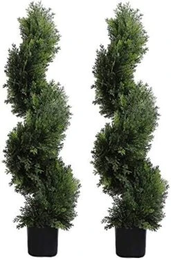 3 Foot Topiary Tree Artificial Plants Cypress Leave Spiral Plant Faux Fake Spiral Trees For Decor In Plastic Pot Green, 35Inchs- Set Of 2 -Green Leaf Store 51bCyDMXdpL. AC