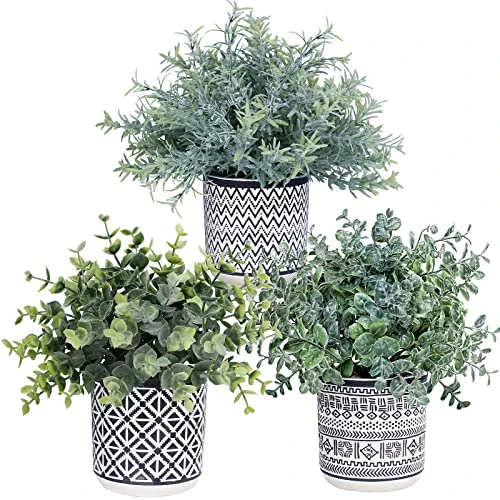 Set Of 3 Assorted Small Potted Plants Fake Eucalyptus Rosemary Plants In Black & White Geometric Concrete Ceramic Pots For Table Centerpiece Desk Shelf Kitchen Office Indoor Outdoor Greenery Decor 1 Set Of 3 Assorted Small Potted Plants Fake Eucalyptus Rosemary Plants In Black & White Geometric Concrete Ceramic Pots For Table Centerpiece Desk Shelf Kitchen Office Indoor Outdoor Greenery Decor