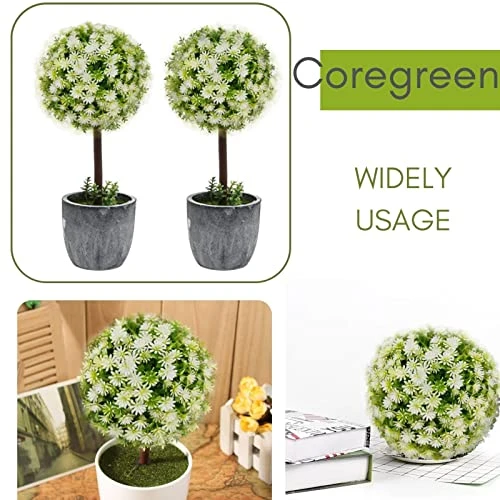 Coregreen 2pcs Artificial Topiary Ball 11inch White Flower Balls Artificial Plant Decorative Balls Faux Artificial Kissing Balls Mum's Ball For Balcony, Wedding, Christmas Decoration Indoor Outdoor 4 Coregreen 2pcs Artificial Topiary Ball 11inch White Flower Balls Artificial Plant Decorative Balls Faux Artificial Kissing Balls Mum's Ball For Balcony, Wedding, Christmas Decoration Indoor Outdoor - Image 4