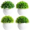 FEILANDUO 4 Pcs Mini Artificial Plants Potted Small Fake Plants For Shelf Green Plant In White Plastic Pot For Home Bathroom Decor Faux Plants (White, Set Of 4) -Green Leaf Store 51ceyRX1dtL