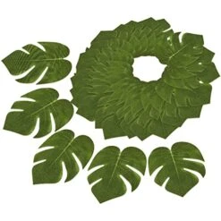60 Pieces Artificial Palm Leaves - 8 Inches Tropical Monstera Leaf For Luau Hawaiian Birthday Party Decorations, Safari Jungle Baby Shower