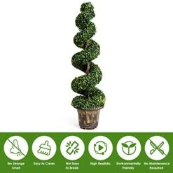 GOPLUS 4 Ft Artificial Boxwood Spiral Topiary Tree, Fake Greenery Plants, Leaves & Cement-Filled Plastic Flower Pot Decorative Trees For Porch Home Office Indoor Outdoor -Green Leaf Store 51dSZp0hVEL