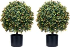 Two 24''T Artificial Boxwood Topiary Ball, 16 Inches Wide Potted Plant UV Resistance, For Indoor Outdoor Home Garden Decor -Green Leaf Store 51dToGpt CL. AC