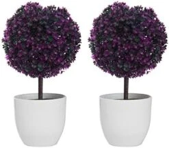 MyGift Tabletop Artificial Topiary Indoor Decor, Fake Plants Faux Purple Boxwood Ball Tree With White Planter Pots, Set Of 2 -Green Leaf Store 51dZ bsPXlL. AC