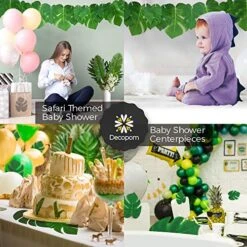 Decopom Palm Leaves Artificial Tropical Monstera-84Pcs 6 Kinds Large Small Green Fake Palm Leaf With Stems For Safari Jungle Hawaiian Luau Party Table Decoration Wedding Birthday Theme Party -Green Leaf Store 51dglm42WWL