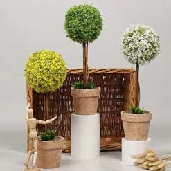 OAutoSjy Artificial Ball Shaped Tree Artificial Plants Potted Fake Topiary Single Ball Tree In Pot Simulation Plastic Faux Flower Ornament Tabletop Decorative Home Indoor Outdoor Decor, White Type 1 14 OAutoSjy Artificial Ball Shaped Tree Artificial Plants Potted Fake Topiary Single Ball Tree In Pot Simulation Plastic Faux Flower Ornament Tabletop Decorative Home Indoor Outdoor Decor, White Type 1 -Green Leaf Store 51eS66m7eUL