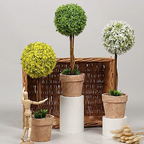 OAutoSjy Artificial Ball Shaped Tree Artificial Plants Potted Fake Topiary Single Ball Tree In Pot Simulation Plastic Faux Flower Ornament Tabletop Decorative Home Indoor Outdoor Decor, White Type 1 4 OAutoSjy Artificial Ball Shaped Tree Artificial Plants Potted Fake Topiary Single Ball Tree In Pot Simulation Plastic Faux Flower Ornament Tabletop Decorative Home Indoor Outdoor Decor, White Type 1 - Image 4