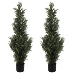 LUWENER Two 4FT Artificial Cedar Topiary Trees,Fake Topiary Outdoor Plants In Pot, UV Rated Plant For The Front Door,Christmas Decor,Garden Decor