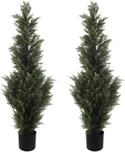 LUWENER Two 4FT Artificial Cedar Topiary Trees,Fake Topiary Outdoor Plants In Pot, UV Rated Plant For The Front Door,Christmas Decor,Garden Decor -Green Leaf Store 51f3BiSa1pL. AC