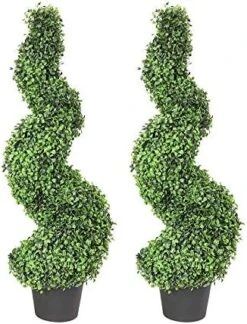 3 Foot Topiary Tree Artificial Plants Cypress Leave Spiral Plant Faux Fake Spiral Trees For Decor In Plastic Pot Green, 35Inchs- Set Of 2 -Green Leaf Store 51f3rDmP6L. AC