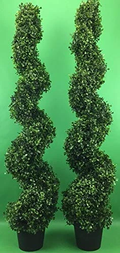 Arcadia Silk Plantation 2 Pre-potted 4 Feet 2 Inches Spiral Boxwood Artificial Topiary Trees In Plastic Pot