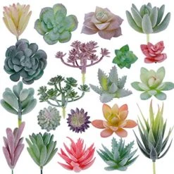 CEWOR 20pcs Artificial Flocked Succulents Mini Fake Succulent Plants Faux Premium Decor For DIY Crafting Home Floral Wall Garden Arrangement Office Decoration (Unpotted)