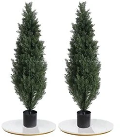 Momoplant (Set Of 2 4 Foot Artificial Cypress Topiary Tree Cedar Potted Plant Outdoor/Indoor