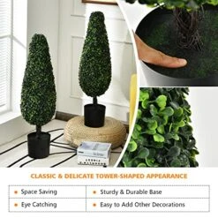 Goplus 3ft Artificial Boxwood Tower Topiary Trees, 2 Pack Faux Decorative Plants In Cement-Filled Plastic Pot, Fake Greenery Plants For Indoor Outdoor Home Office Garden Porch Decor -Green Leaf Store 51fZ8L1bkZL