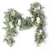 PARTY JOY 6.56ft Eucalyptus Garland With Flowers-8 White Roses, Artificial Fake Flowers Greenery Garland Floral Vines For Decoration Party Wedding Table Indoor Outdoor Backdrop Wall Decor(White) -Green Leaf Store 51fcfCPsk6L