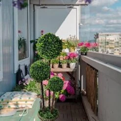 Coregreen Artificial Boxwood Topiary Tree In Pot 27.5inch Artificial Triple Ball Shaped Plant Fake Plant Faux Greenery Potted Tree Indoor Ourdoor Decoration Home Office Decor -Green Leaf Store 51gHo9nPogL