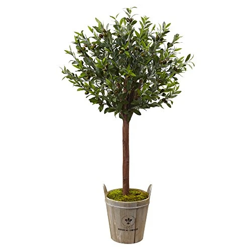 Nearly Natural 5960 4.5' Olive Topiary Tree With European Barrel Planter 1 Nearly Natural 5960 4.5' Olive Topiary Tree With European Barrel Planter