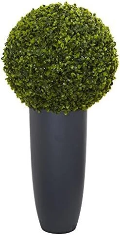 Nearly Natural 6404 Artificial Plant (Indoor/Outdoor) 28â€ Boxwood Topiary Ball In White Tower Planter, Green,15"Dx15"Wx28"H -Green Leaf Store 51gTPEMst2L. AC