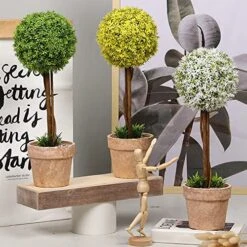 OAutoSjy Artificial Ball Shaped Tree Artificial Plants Potted Fake Topiary Single Ball Tree In Pot Simulation Plastic Faux Flower Ornament Tabletop Decorative Home Indoor Outdoor Decor, White Type 1 15 OAutoSjy Artificial Ball Shaped Tree Artificial Plants Potted Fake Topiary Single Ball Tree In Pot Simulation Plastic Faux Flower Ornament Tabletop Decorative Home Indoor Outdoor Decor, White Type 1 -Green Leaf Store 51gguVYcFdL