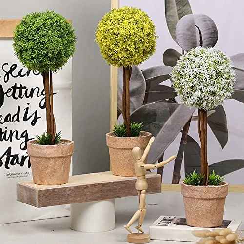 OAutoSjy Artificial Ball Shaped Tree Artificial Plants Potted Fake Topiary Single Ball Tree In Pot Simulation Plastic Faux Flower Ornament Tabletop Decorative Home Indoor Outdoor Decor, White Type 1 5 OAutoSjy Artificial Ball Shaped Tree Artificial Plants Potted Fake Topiary Single Ball Tree In Pot Simulation Plastic Faux Flower Ornament Tabletop Decorative Home Indoor Outdoor Decor, White Type 1 - Image 5
