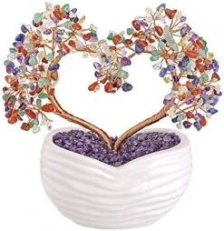 Top Plaza 7 Chakra Healing Crystals Stones Tree Gemstones Bonsai Money Tree Good Luck Wealth Figurine Decor For Home Living Room Love Heart Wedding Decoration 8 Inches -Green Leaf Store 51hhIMyQJtL. AC
