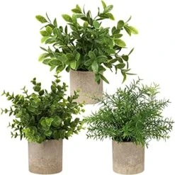Briful Artificial Potted Plants Set Of 3 Small Faux Plant Eucalyptus Mini Fake Plant Decor For Home Table Office Room Desk Bathroom Shelf Kitchen Rustic Farmhouse Mantel Decoration -Green Leaf Store 51hvlWAnfWS. AC