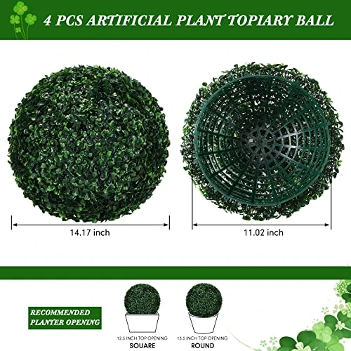 Yunlly 4 Pcs 14.2 Inch 3 Layers Outdoor Artificial Plant Topiary Ball UV Resistant Faux Boxwood Plants Outdoor Decorative Balls For Backyard, Balcony, Garden, Wedding And Home Decor 2 Yunlly 4 Pcs 14.2 Inch 3 Layers Outdoor Artificial Plant Topiary Ball UV Resistant Faux Boxwood Plants Outdoor Decorative Balls For Backyard, Balcony, Garden, Wedding And Home Decor - Image 2
