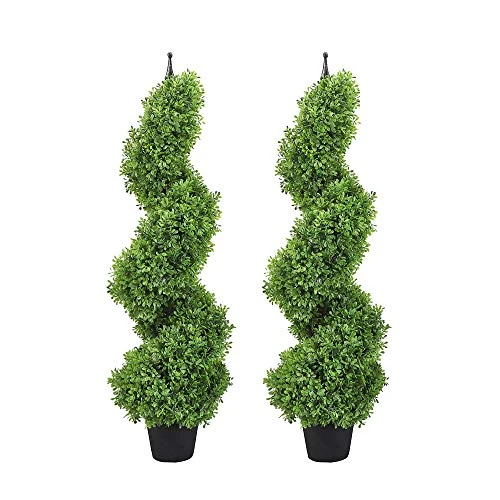 MOMO Plant Two Sets 3Ft Artificial Plants Boxwood Leave Topiary Tree Spiral Indoor/Outdoor Potted Fake Plant Green (35inch) 1 MOMO Plant Two Sets 3Ft Artificial Plants Boxwood Leave Topiary Tree Spiral Indoor/Outdoor Potted Fake Plant Green (35inch)