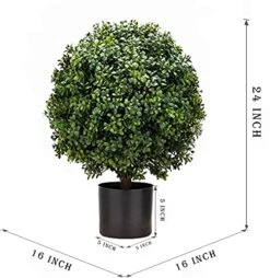24''T Artificial Trees For Outdoors Set Of 2, Outdoor Artificial Boxwood Ball Topiary Bushes Potted Plants,Home Decor Artificial Topiariy Trees For Front Porch -Green Leaf Store 51iTQscon3L