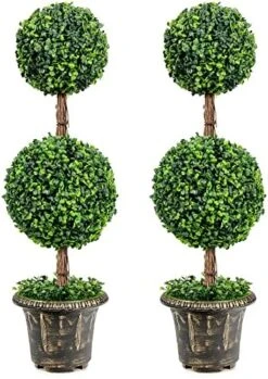 Goplus 4 Ft Artificial Boxwood Topiary Tree, Fake Greenery Plants Ball Tree, Leaves & Cement-Filled Plastic Flower Pot Decorative Trees For Home Office Indoor Outdoor -Green Leaf Store 51iedXbeGQL. AC